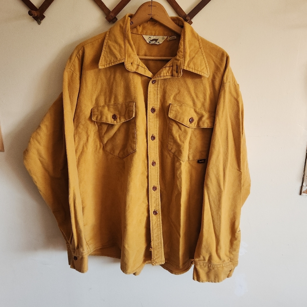 Vintage Duxbak Mustard Yellow Tan Flannel Button Down XXL